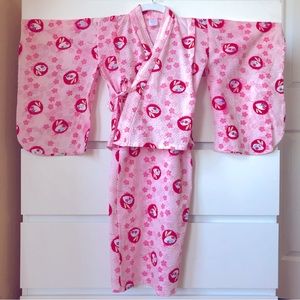 Rare Pink Bunny Japanese Kimono Yukata Dress and Top Set Size 5-6